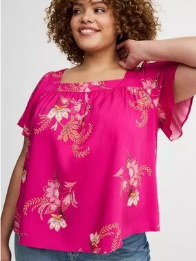 Torrid Pink Floral Challis Flutter Sleeve Top